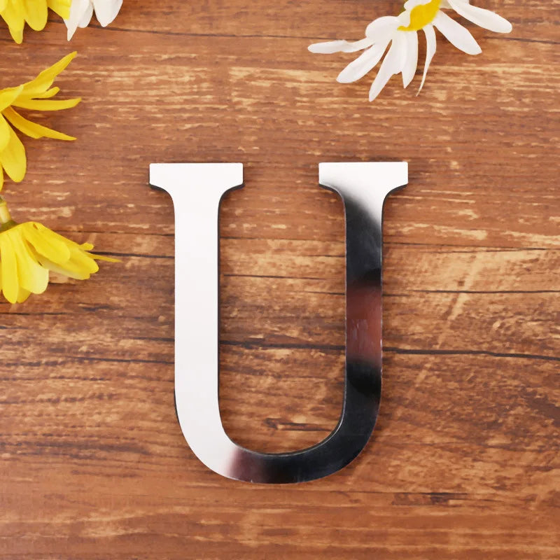 lettre acrylique miroir argentée autocollante décoration murale alphabet moderne fête mariage maison diy