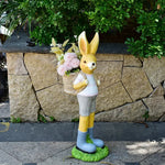 pot fleur lapin statuette panier fleuri décoration jardin enfantin orangé vert bleu