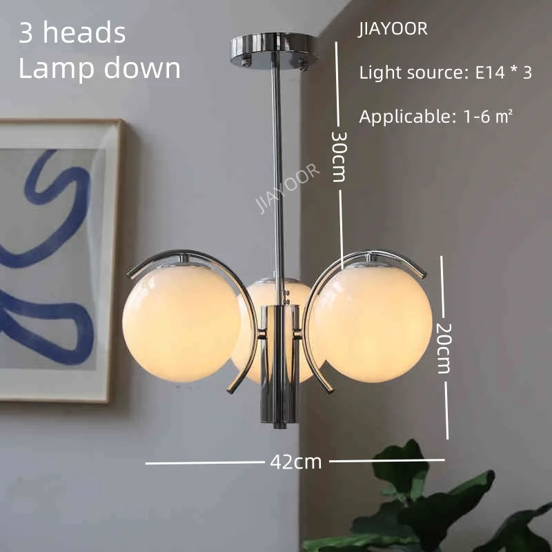 lustre led moderne sphères translucides blanc chrome interrupteur tactile salon chambre