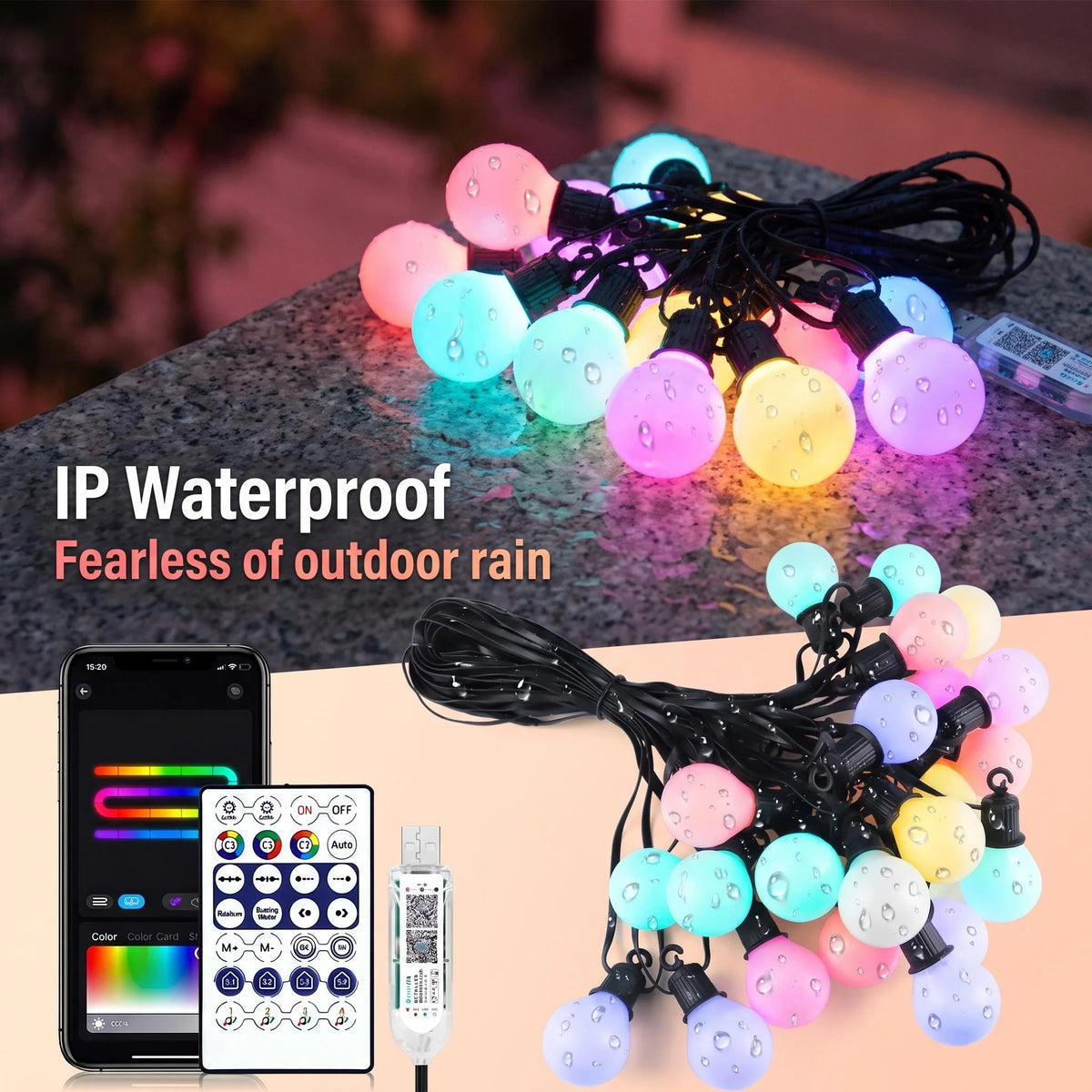 guirlande lumineuse multicolore boules sphériques clips moderne télécommande adaptateur usb alexa google assistant
