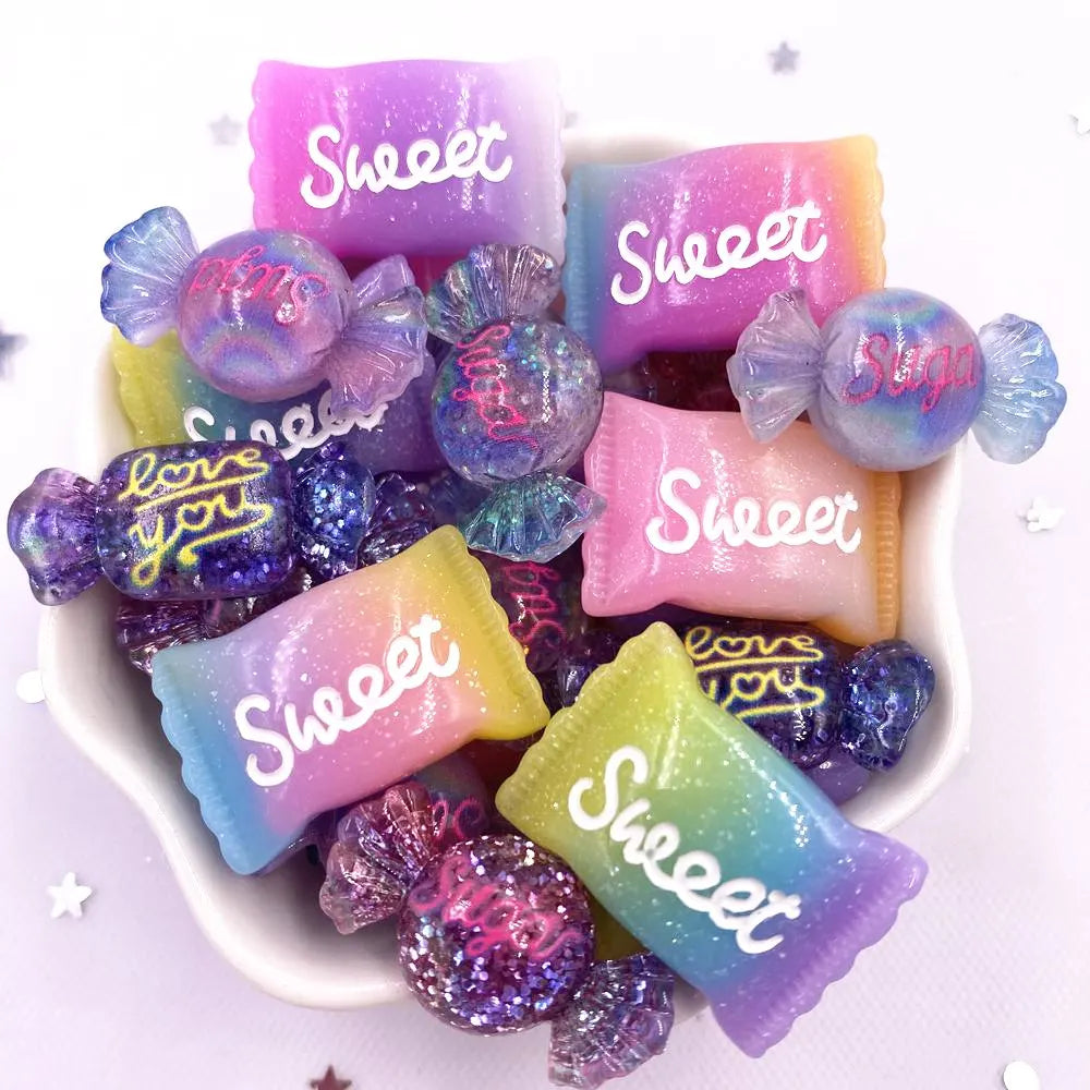 cabochons résine colorée 3d bonbons violet rose bleu jaune gradient brillants scrapbook artisanat