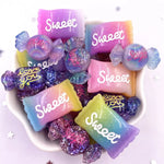 cabochons résine colorée 3d bonbons violet rose bleu jaune gradient brillants scrapbook artisanat
