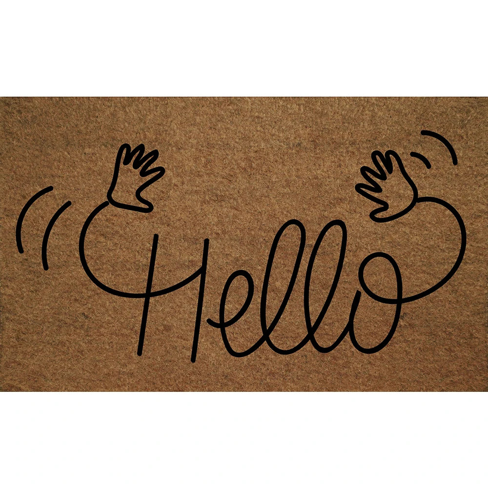 tapis d'entrée marron hello stylisé adhésif antidérapant résistant anti bactéries moderne minimalisteintérieur extérieur