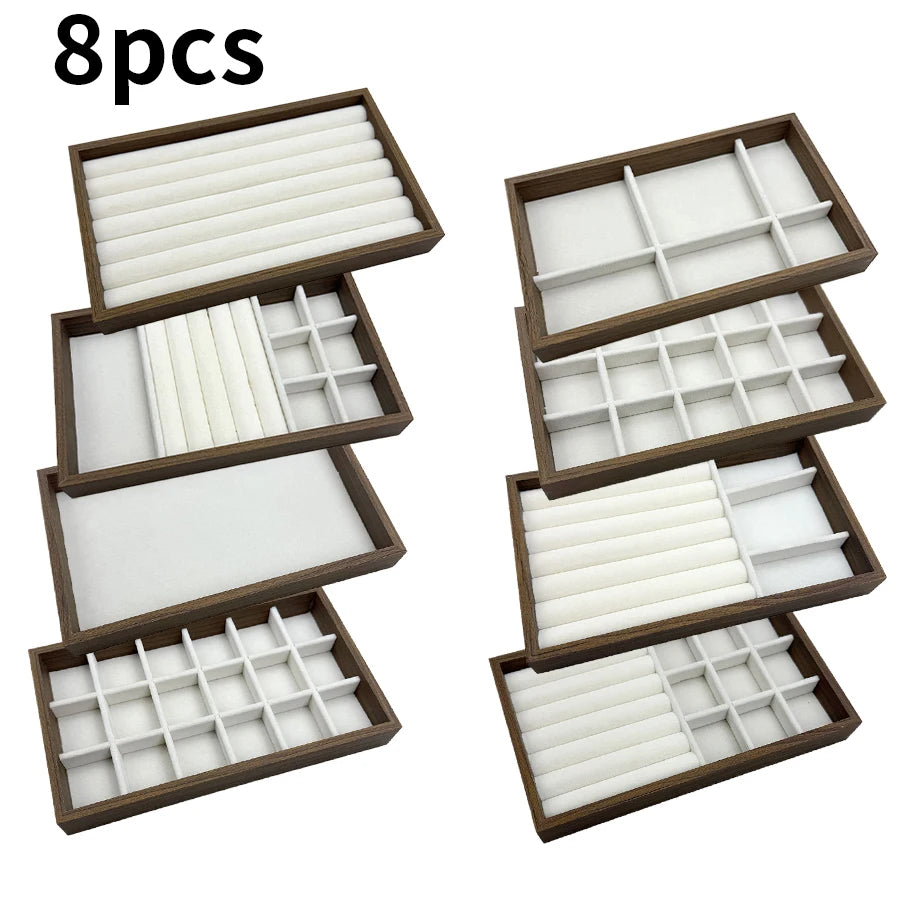 boîtes bijoux velours blanc bois marron clair moderne minimaliste rangement colliers bagues boucles d'oreilles