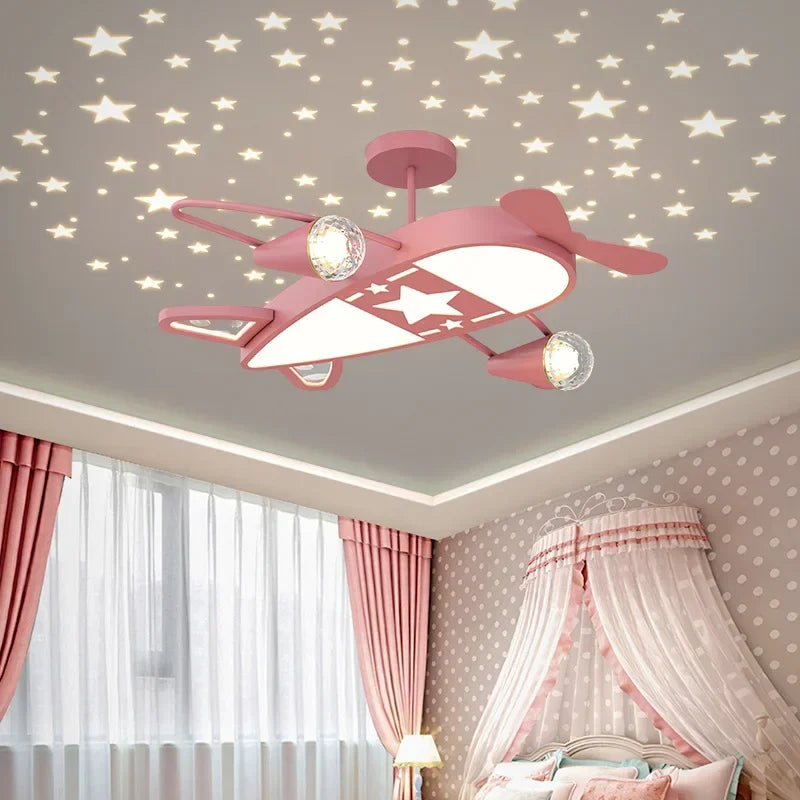 lampe moderne enfant rose bleu étoiles avion blanc fixations invisibles aménagement chambre bébé