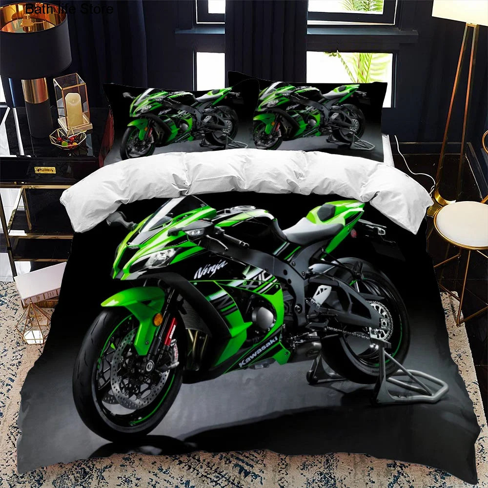 Parure de lit moto avec taie d'oreiller coordonnée