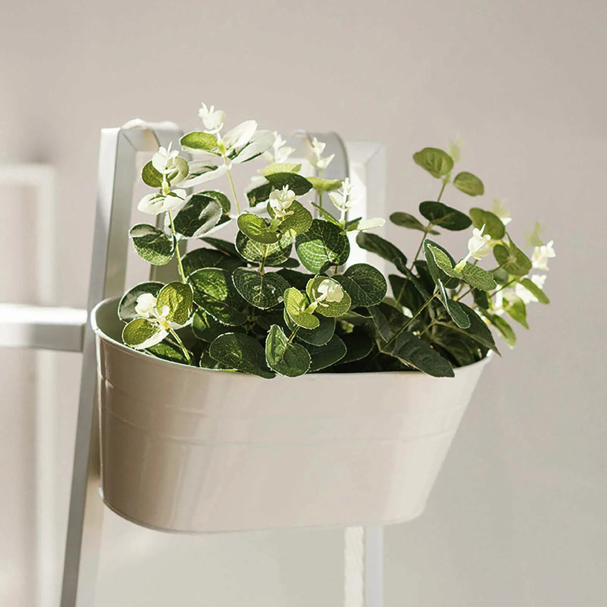pots fleurs moderne blanc anneaux métalliques suspension mur intérieur vertical decoration plantes tray chrome