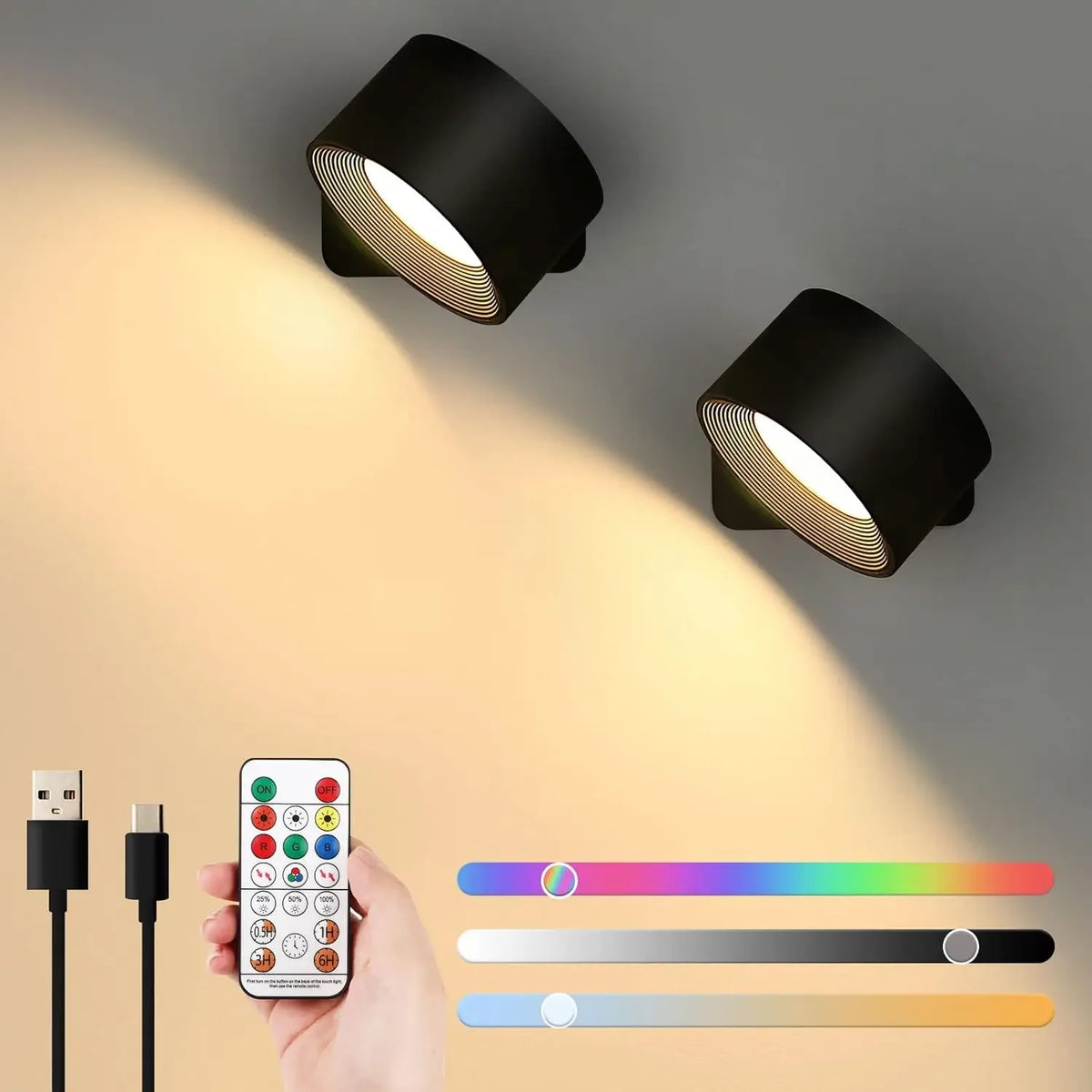 lampe murale moderne noir adhésif led dimmable cuisine chambre salon entrée étude salle bain