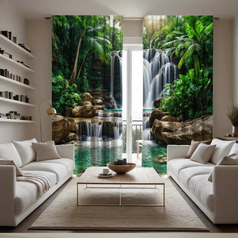 rideau imprimé jungle cascade moderne vert gris beige 100 polyester 60x150CM 75x166CM 105x230CM 130x210CM