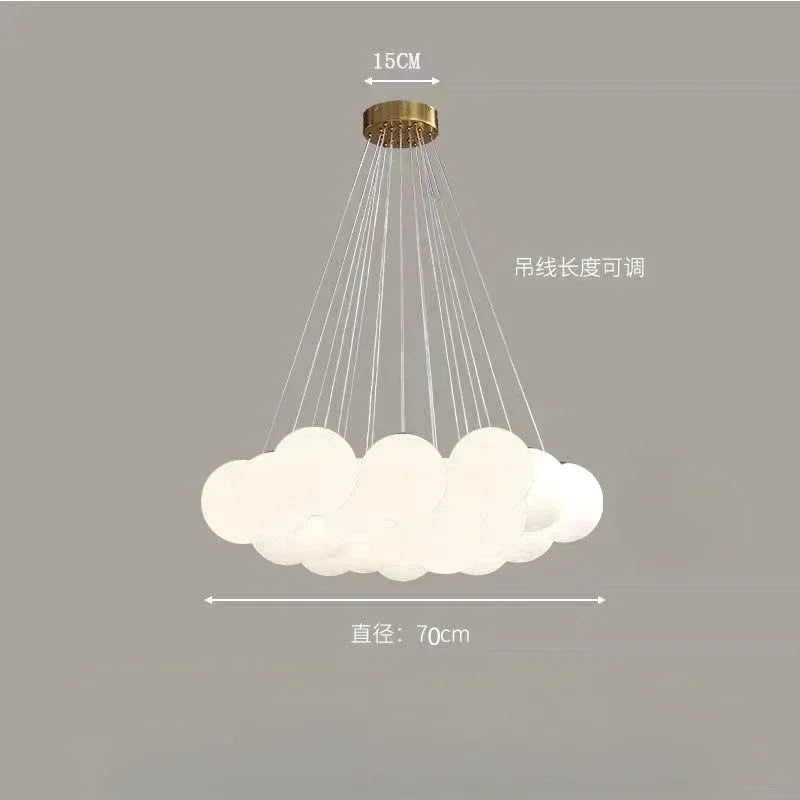 suspension lumineuse moderne blanc boules verre translucides 19 têtes fixée câbles
