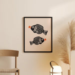 Affiche décoration cuisine moderne avec œuf gyoza sauce soja poisson sur toile nordique