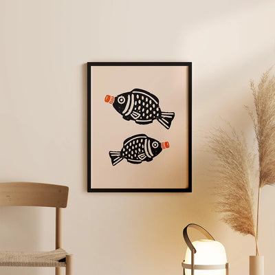 Affiche décoration cuisine moderne avec œuf gyoza sauce soja poisson sur toile nordique