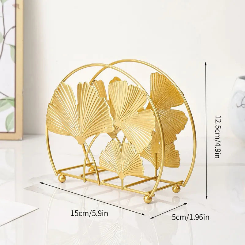 porte serviettes moderne élégant feuilles gingko dorées clips salle manger décoration