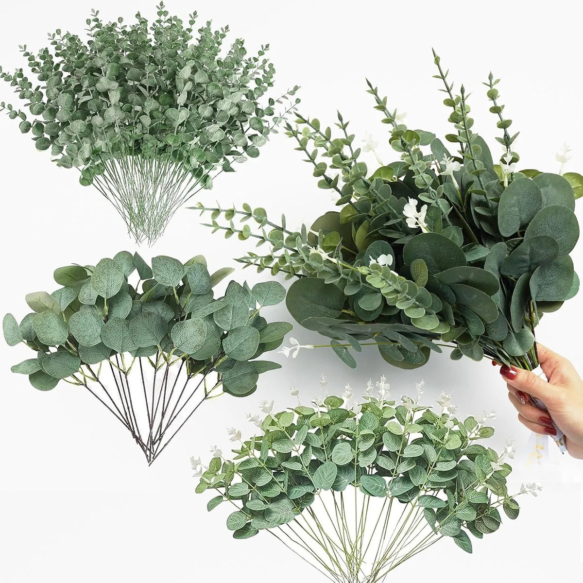 feuilles eucalyptus artificielles bouquet naturel vert clair foncé decoration mariage exterieur arrangement vases
