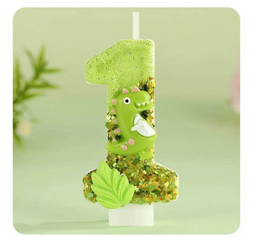 bougies chiffres glitter anniversaire dinosaure créatives opaques clips vert clair thèmes animaux