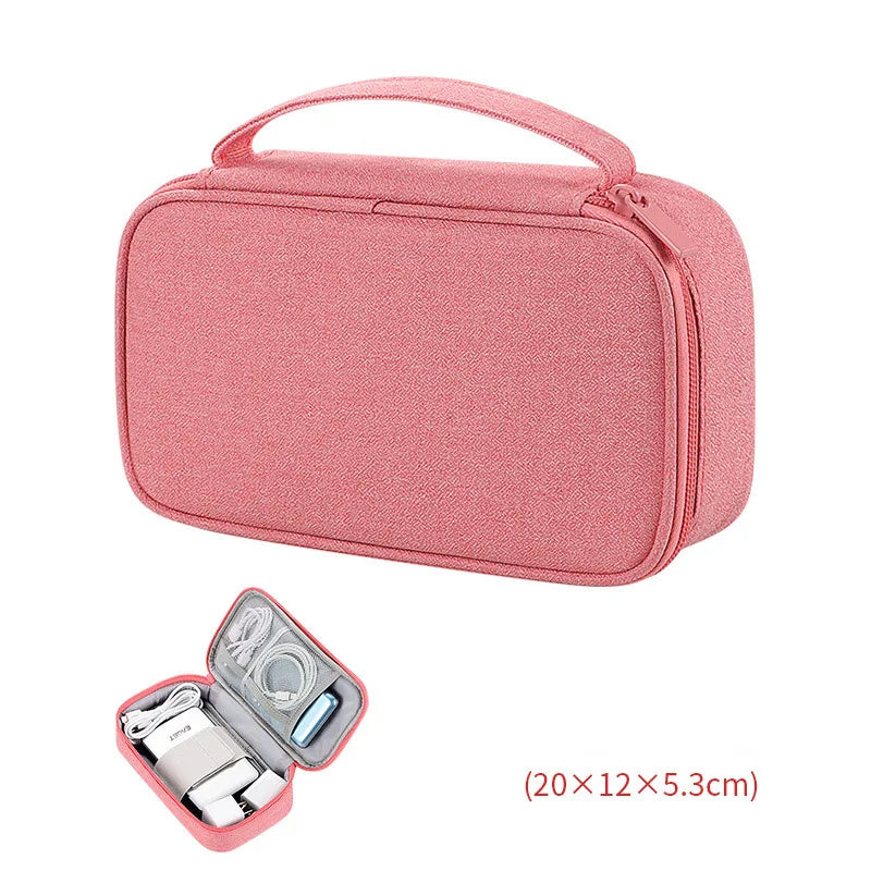 sac rangement accessoires tissu gris clair pratique ecouteurs cable usb chargeur voyage