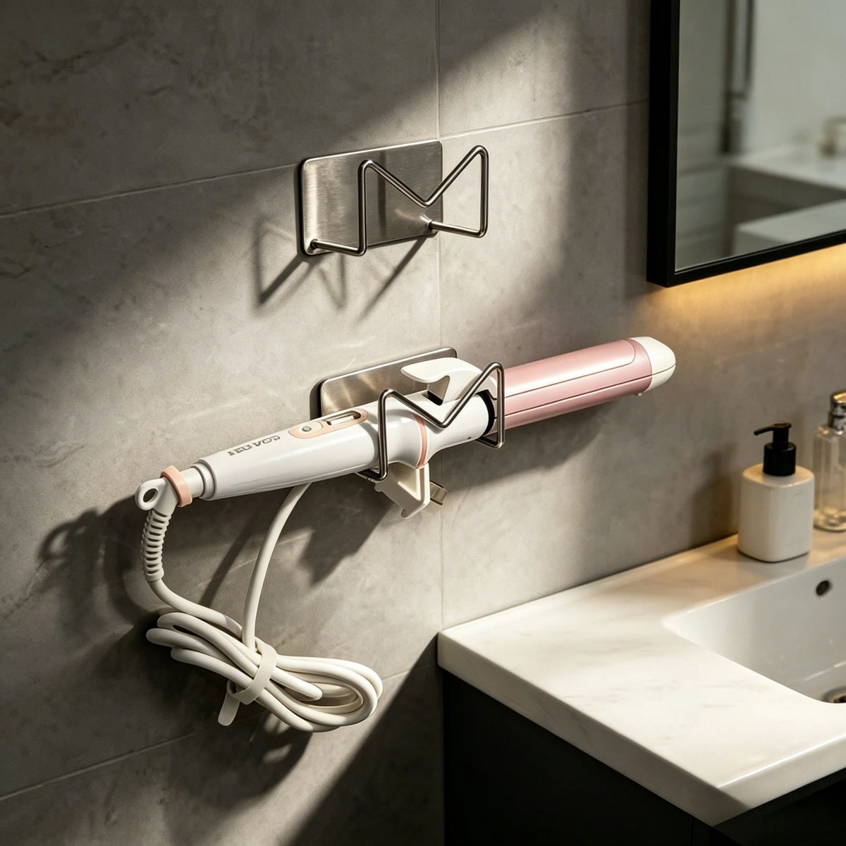 porte curling adhésif blanc rose noir moderne minimaliste métal facile salon chambre