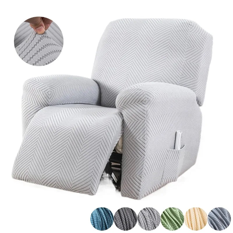 housses fauteuil inclinable gris bleu rayures diagonales clips extensibles moderne