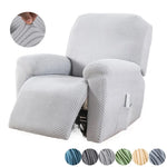 housses fauteuil inclinable gris bleu rayures diagonales clips extensibles moderne