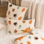 housse coussin décorative motif feuilles automne champignons moderne salon maison intérieur