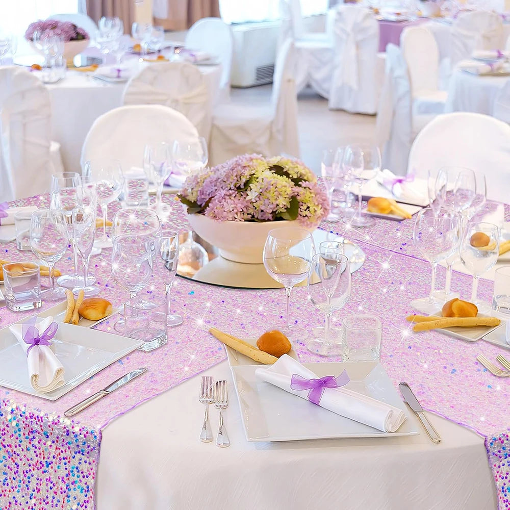 nappes sequins violet rose festives tables deco mariage anniversaire semi transparent tulle sirène