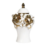 vase decoratif fleurs relief hermetique couvercle blanc or table maison