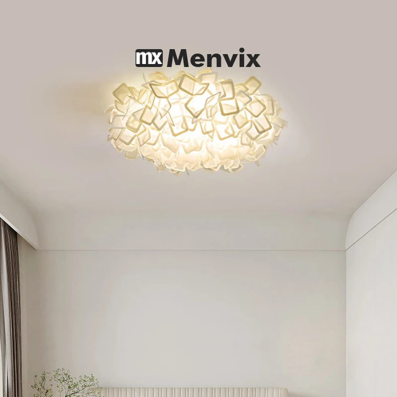 lampe suspension moderne blanc feuilles organique plaque led câbles télécommande