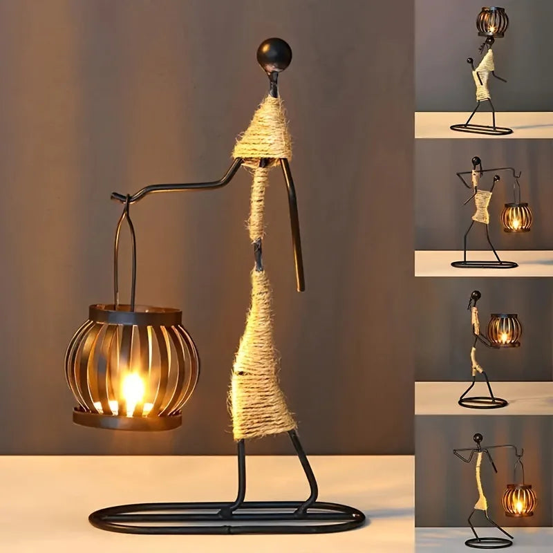 lampe décorative artisanale moderne métal corde tressée noire beige posable tringles