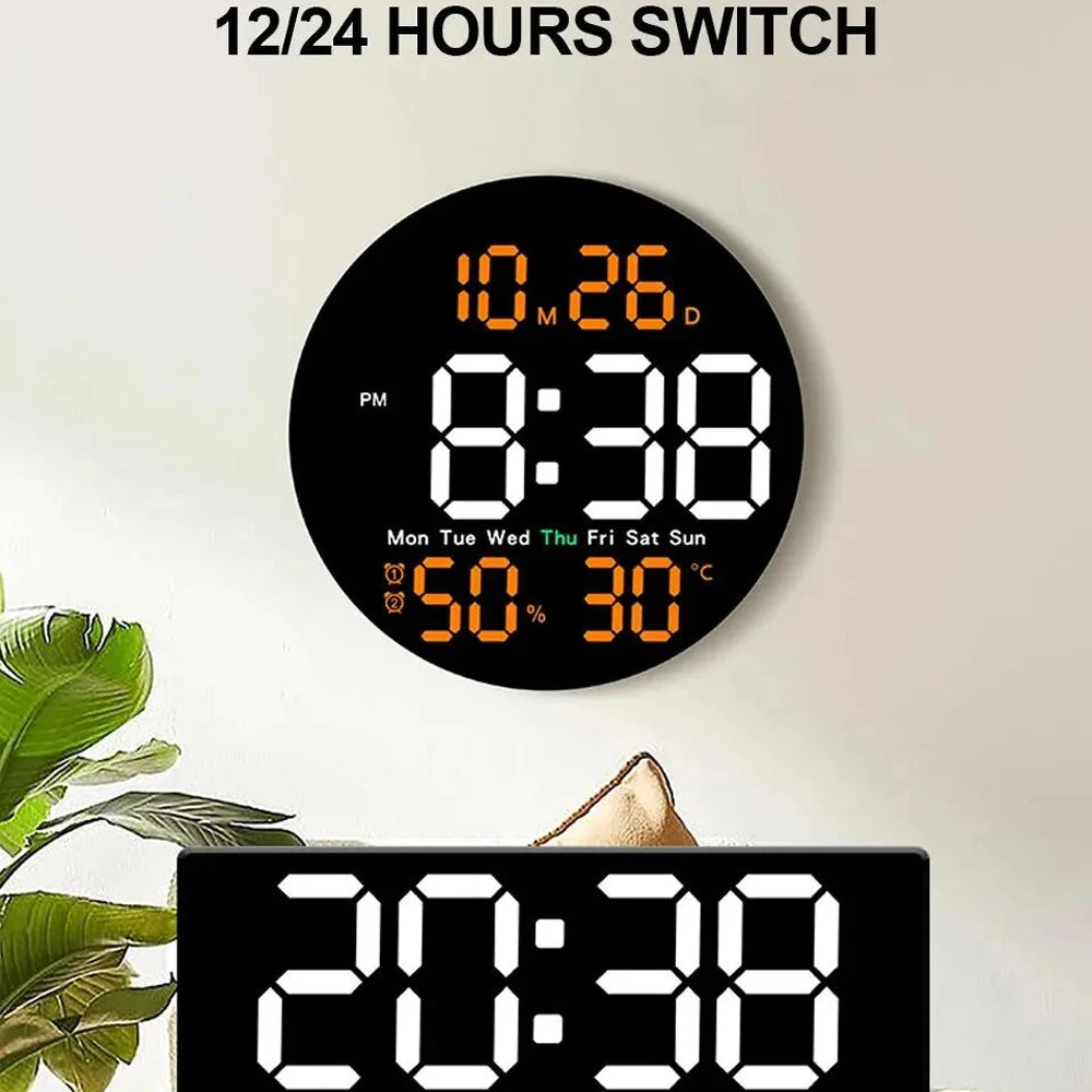 horloge murale numérique LED double alarme calendrier température humidité réglable luminosité télécommande moderne