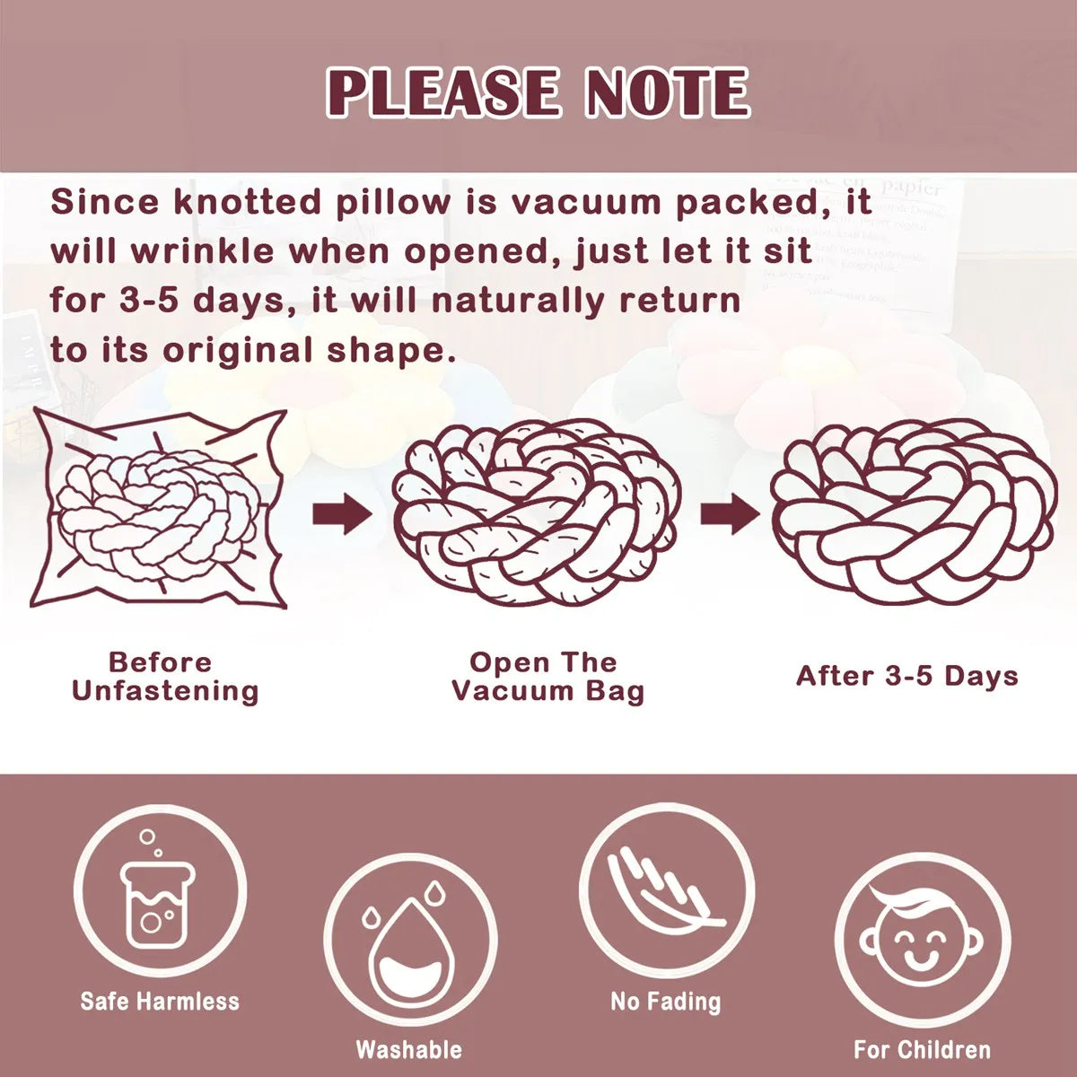 coussin noué bébé tissu doux texture tressée beige clair moderne confortable sécurité chambre anti