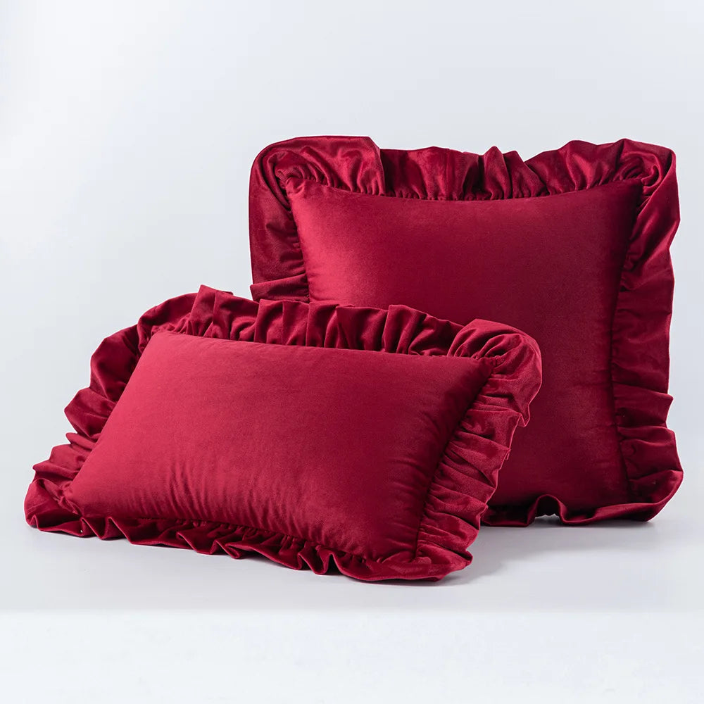 coussin velours fronces vert foncé orange moutarde élégant décoration salon canapé voiture 45x45cm