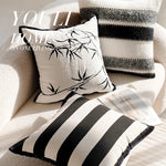 coussins oreillers moderne rayés blanc noir décor maison sergé fixations