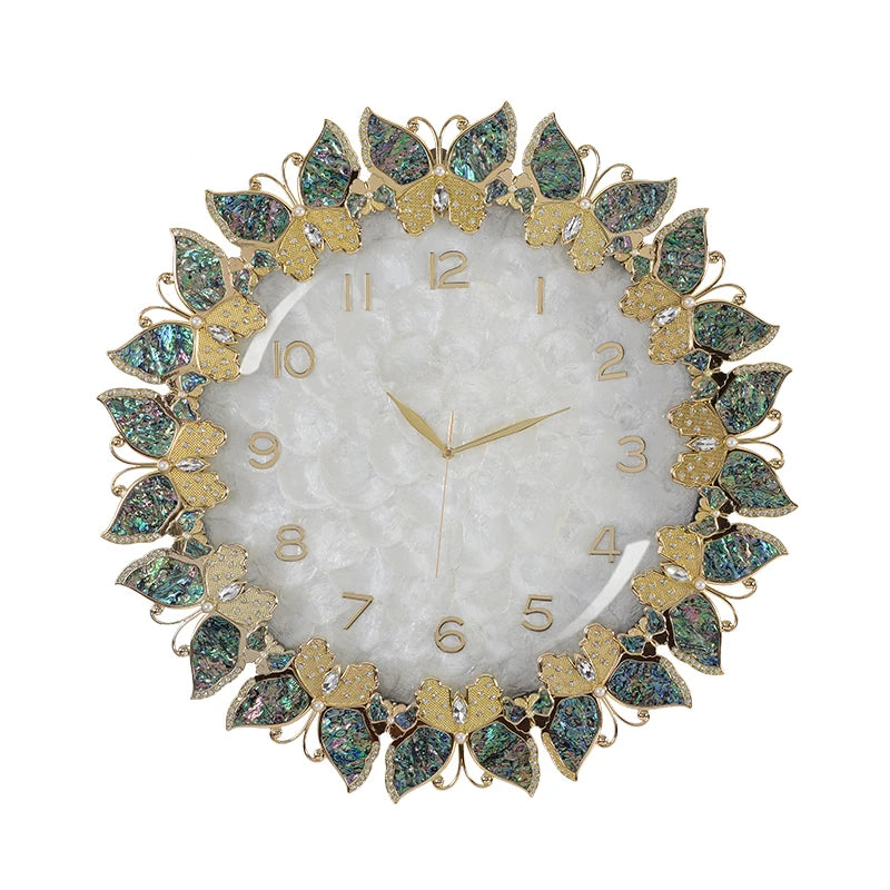 horloge murale blanche dorée motif feuilles vertes classique fixation support mural decoration moderne tendance