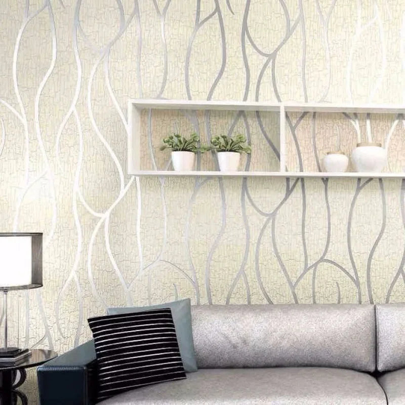 papier peint moderne bandes ondulées résistant humidité anti moisissure 53cm large salon chambre coucher