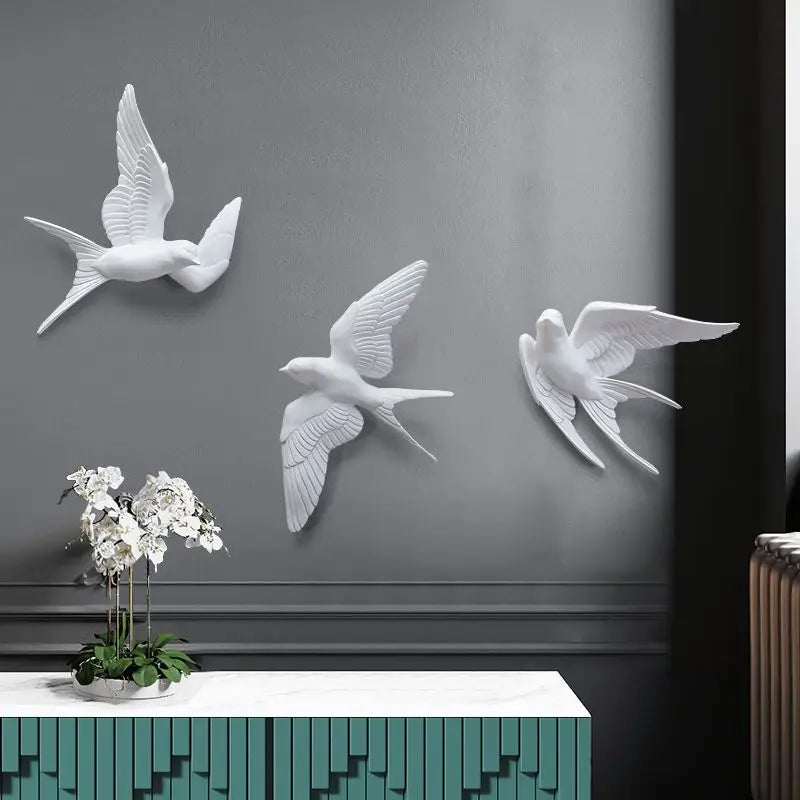 décoration murale oiseaux hirondelles résine blanche moderne minimaliste