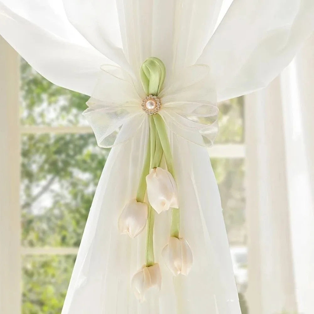 ruban fenêtre tulipes pendentifs blanc vert bleu violet rose décoratif semi transparent