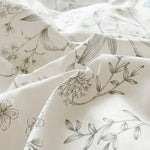 ensemble literie coton fleurs papillons blanc gris vert clair classique romantique doux confortable