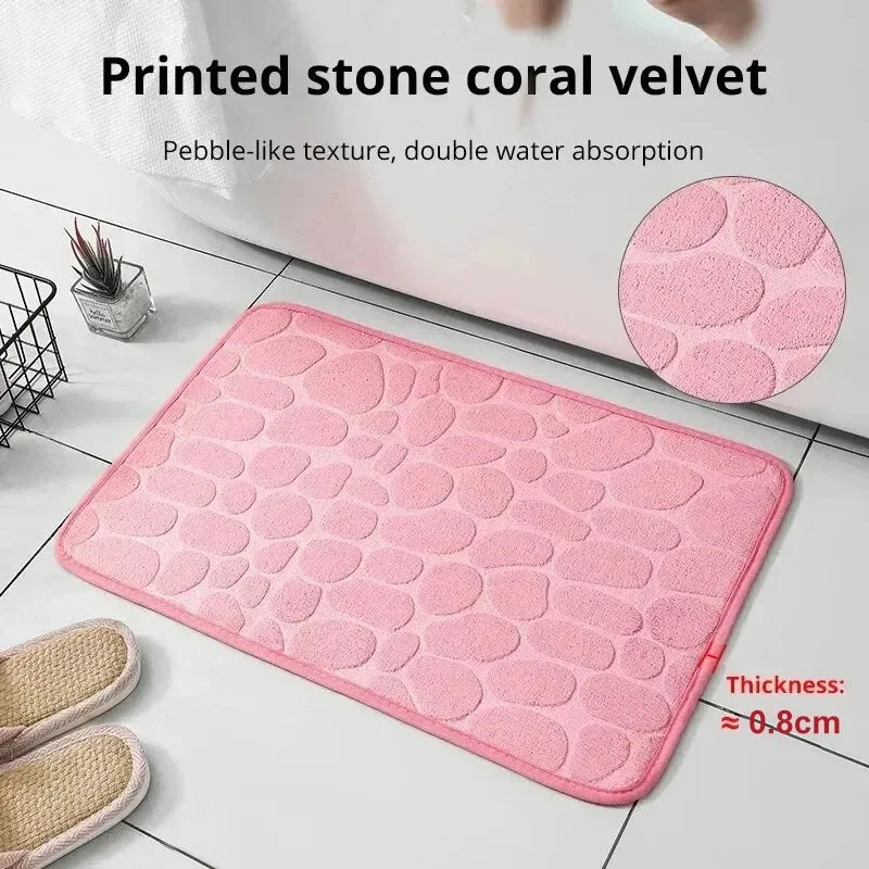 tapis bain absorbant marron rose gris texture galets moderne sans fixation