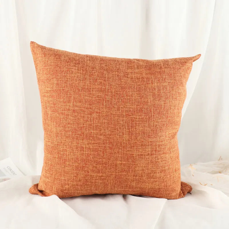 housse coussin carré orange texture lin moderne 45x45cm décoratif canapé salon voiture