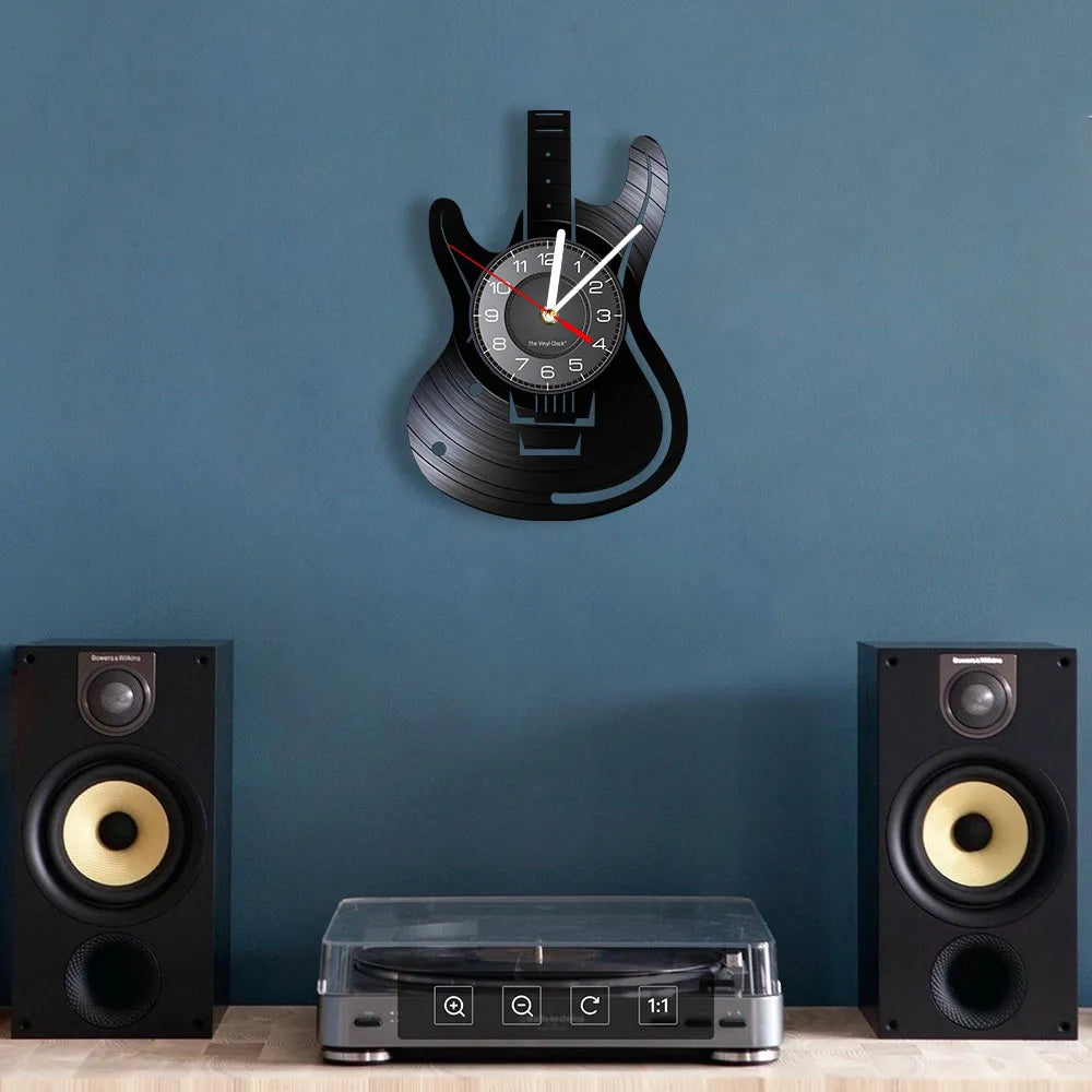 horloge murale forme guitare disque vinyle aiguille rétro moderne fixations chambre salon