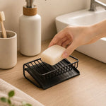 porte savon moderne plastique noir grille métallique opaquant étagère drainage