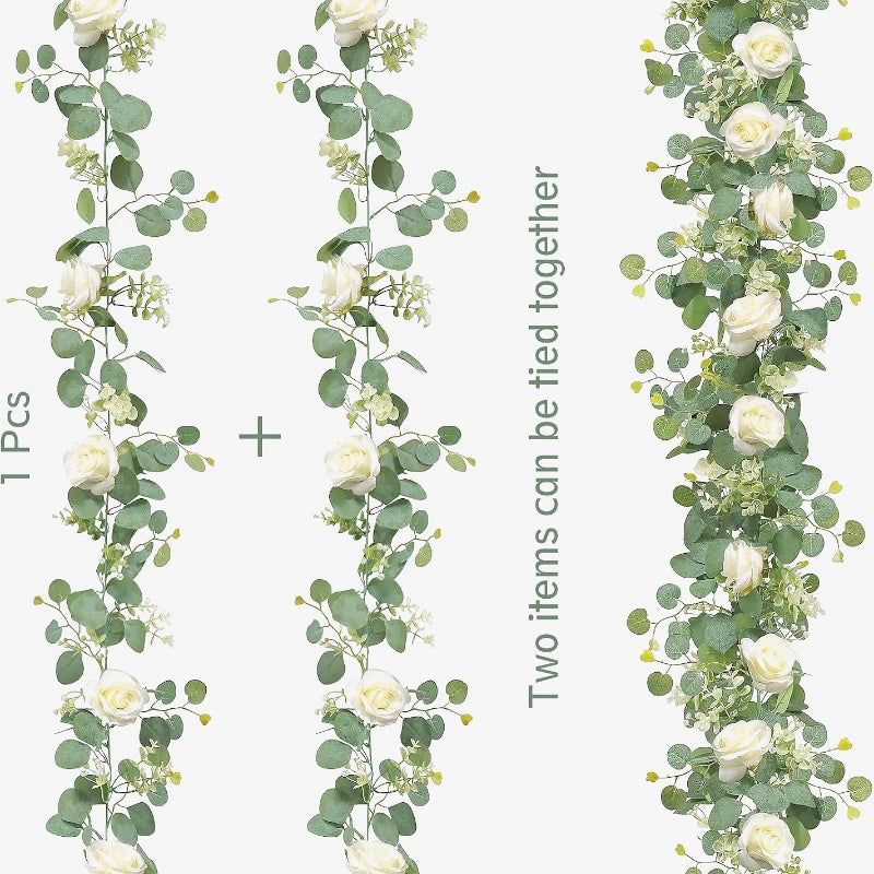 guirlande eucalyptus artificielle fleurs blanches decoration mariage exterieur vert rose