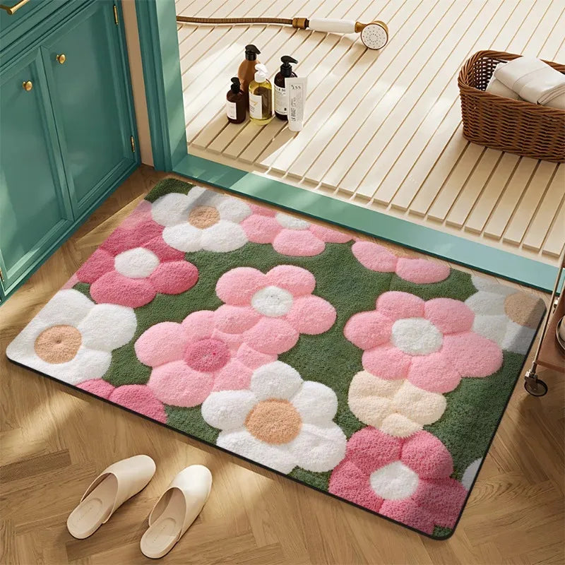 tapis bain absorbant motif floral moderne doux salle bain maison décoration intérieure