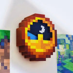 horloge murale pixel art kawaii orange jaune bleu aiguilles cadran vintage rétro