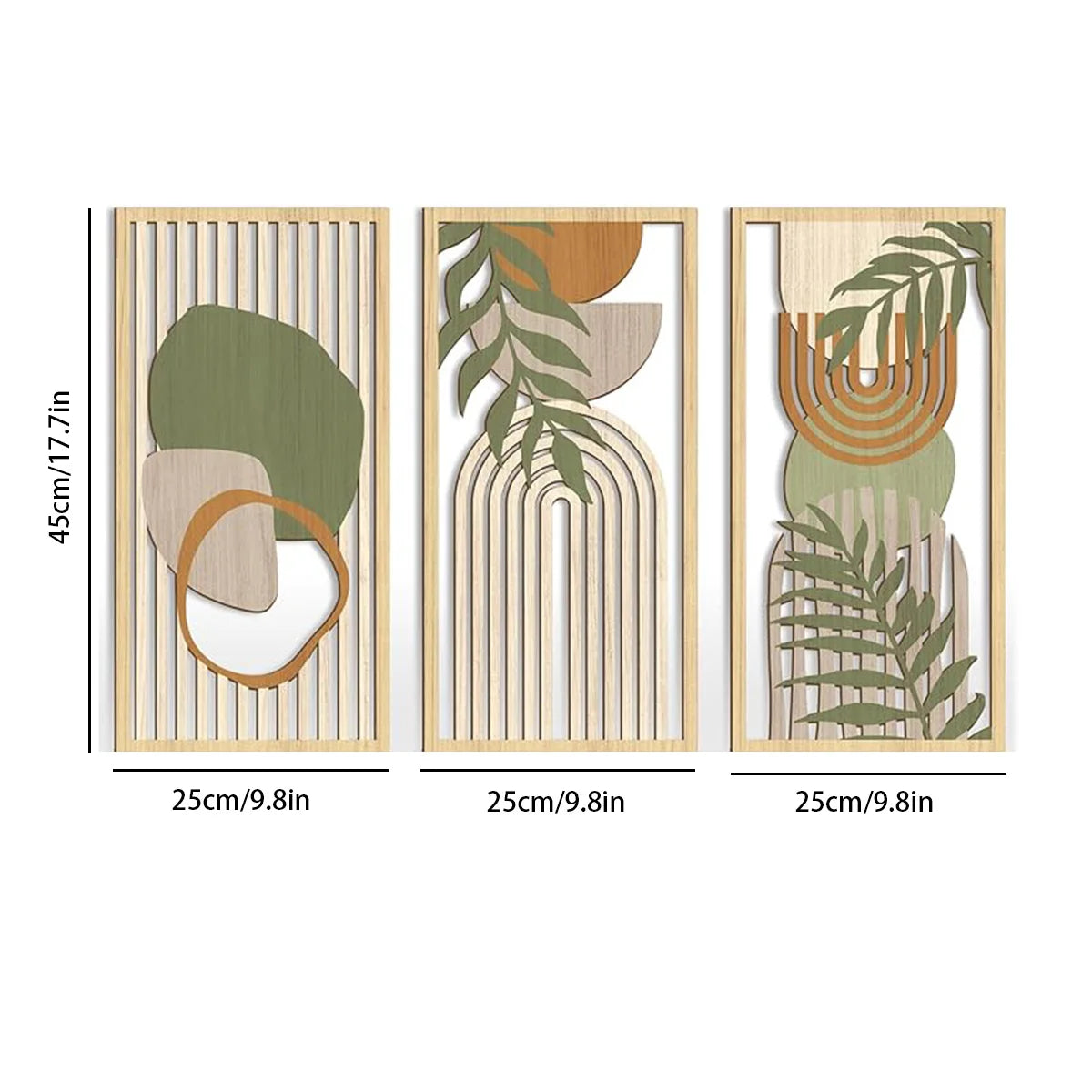 panneaux decoratifs murals bois forme geometrique abstraite boheme moderne vert olive beigeclair orange gris