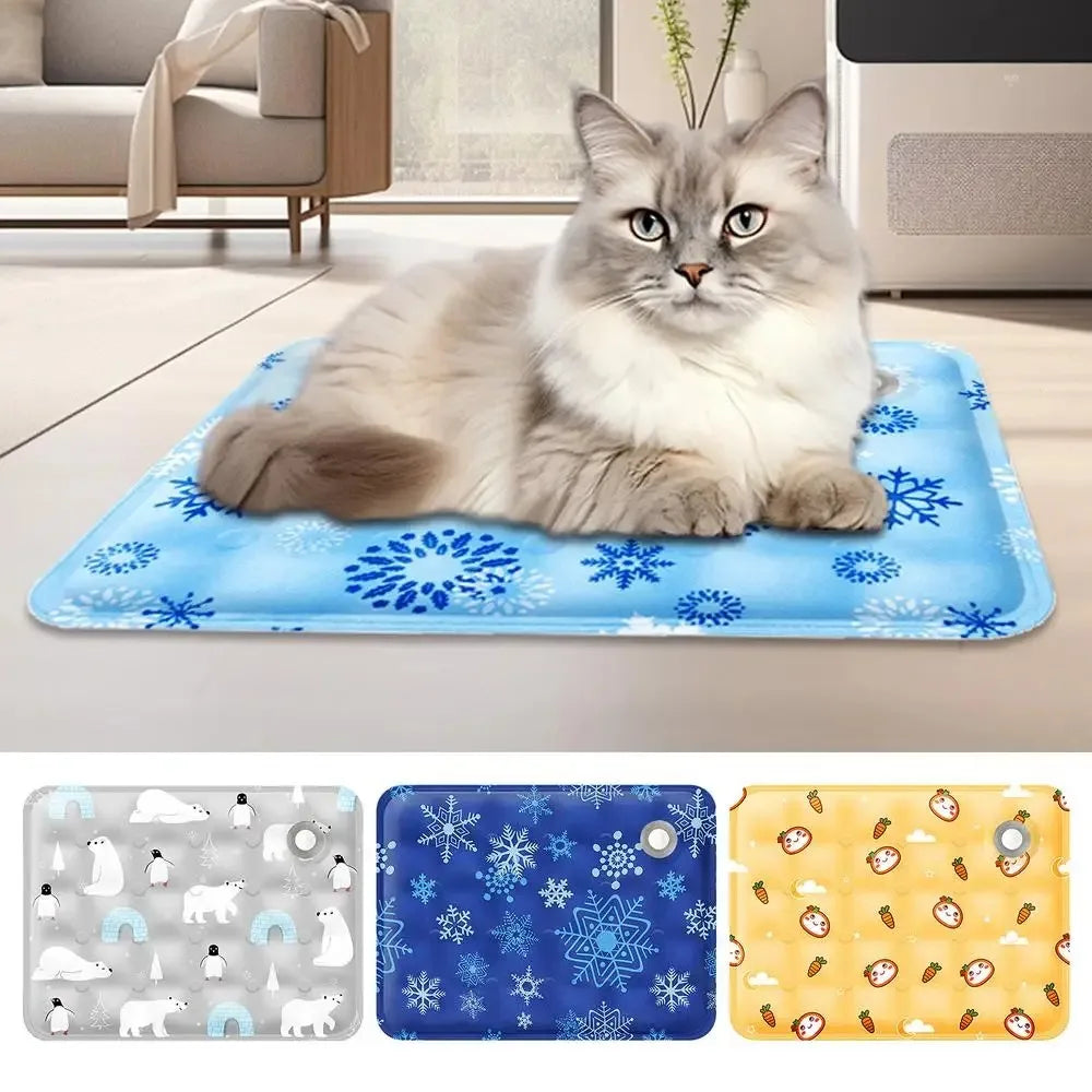 tapis refroidissement chien bleu clair flocons neige moderne gel polymère doux