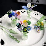 bouquet floral artificiel verre multicolore moderne vase décoration maison transparent artisanal