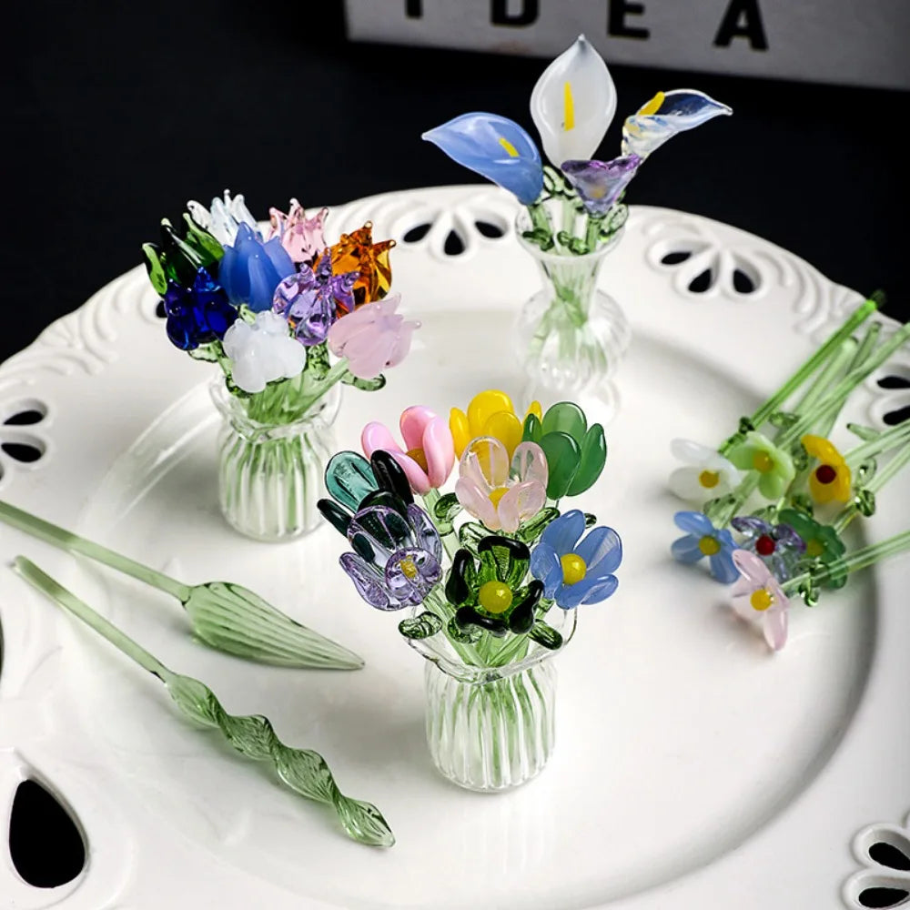 bouquet floral artificiel verre multicolore moderne vase décoration maison transparent artisanal