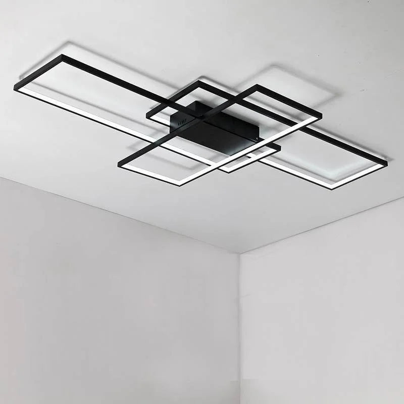 plafonnier moderne minimaliste noir blanc rectangles superposés géométrique opaqué luminaire salon chambre