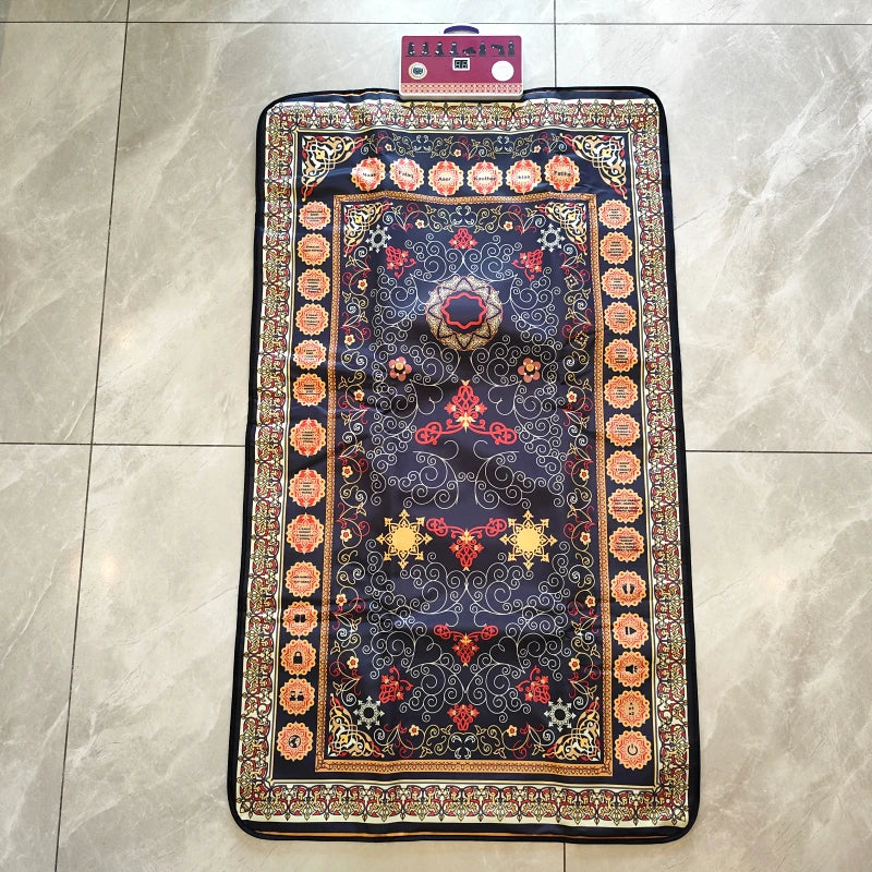 tapis prière islamique acrylique motifs géométriques kaaba moderne rose bleu marine